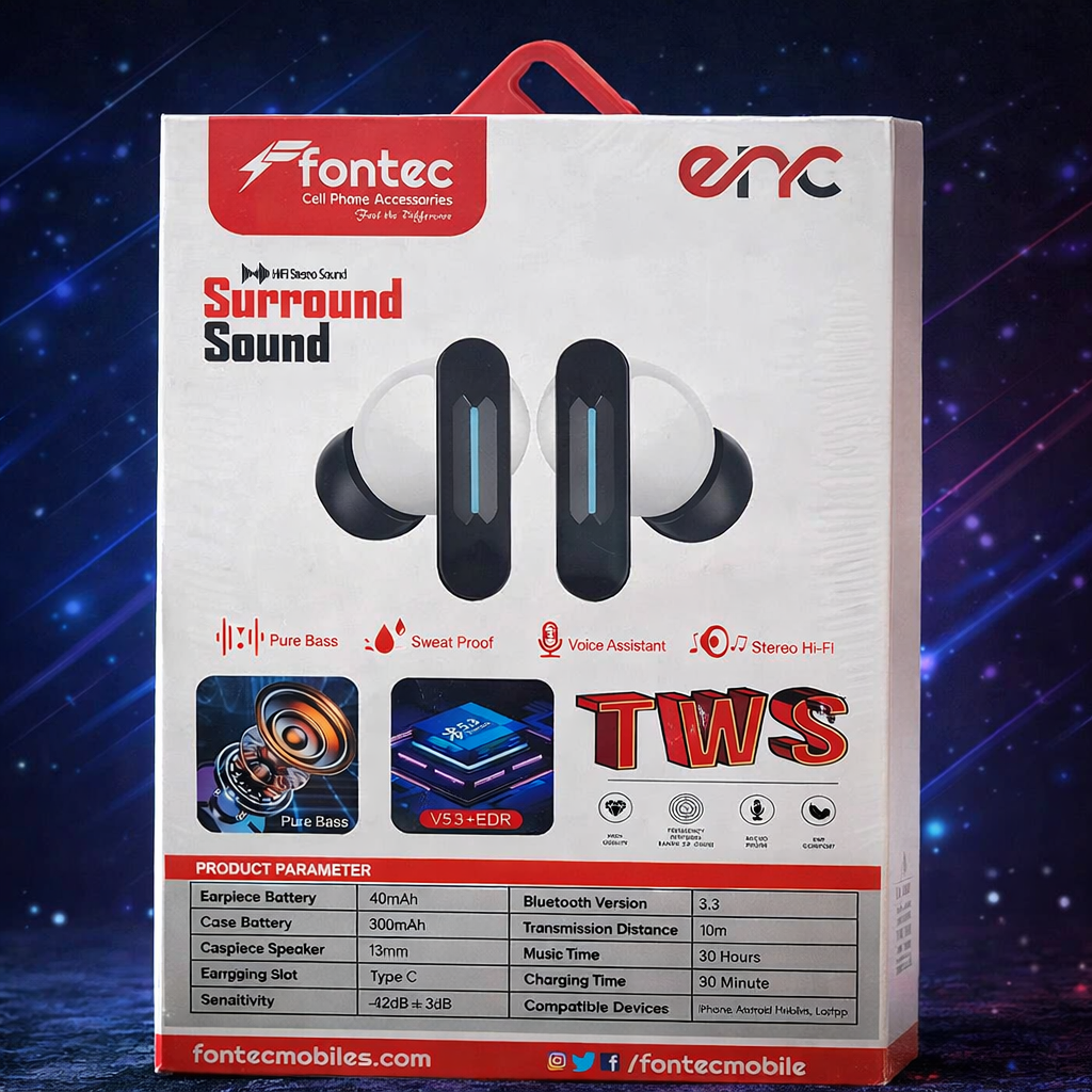 Fontec Winner TWS Wireless Earbuds – Bluetooth 5.3 Gaming Earphones with ENC Noise Cancellation & Surround Sound