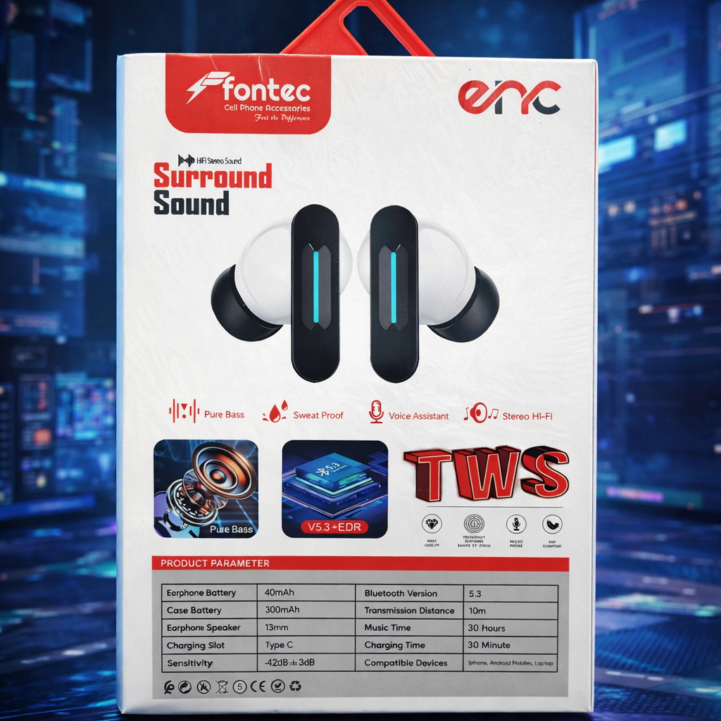 Fontec Winner TWS Wireless Earbuds – Bluetooth 5.3 Gaming Earphones with ENC Noise Cancellation & Surround Sound